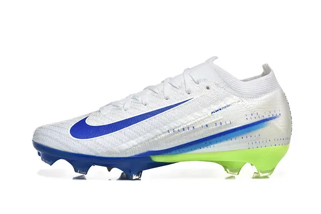 Nike White Blue Knit Upper Low-Cut Firm-Ground Soccer Shoes 10