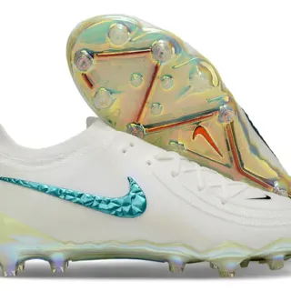 Nike White Blue Low-Cut Knit Upper Iridescent Faceted Swoosh Firm-Ground Soccer Shoes