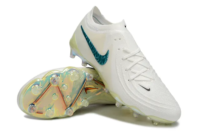 Nike White Blue Low-Cut Knit Upper Iridescent Faceted Swoosh Firm-Ground Soccer Shoes 4