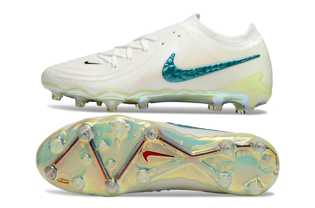 Nike White Blue Low-Cut Knit Upper Iridescent Faceted Swoosh Firm-Ground Soccer Shoes 6