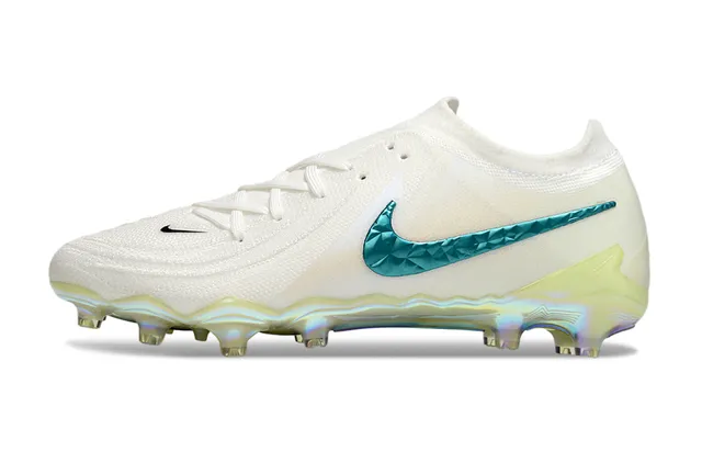 Nike White Blue Low-Cut Knit Upper Iridescent Faceted Swoosh Firm-Ground Soccer Shoes 7