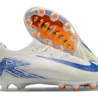 Nike White Blue Low-Cut Knit Upper Iridescent Translucent Soleplate Firm-Ground Soccer Shoes