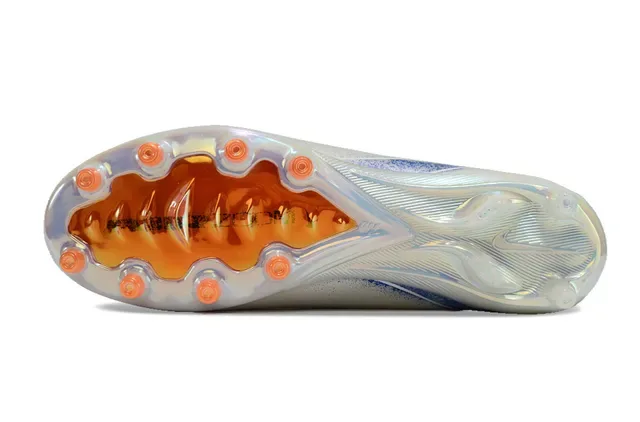 Nike Chaussures de Football Blanc Bleu Bas-Coupé Supérieure Tricô Semelle Iridescente Translucida Firm-Ground 6