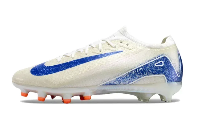 Nike Chaussures de Football Blanc Bleu Bas-Coupé Supérieure Tricô Semelle Iridescente Translucida Firm-Ground 8