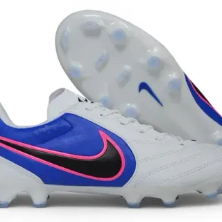 Nike White Blue Low-Cut Synthetic-Leather Upper Firm-Ground Soccer Shoes