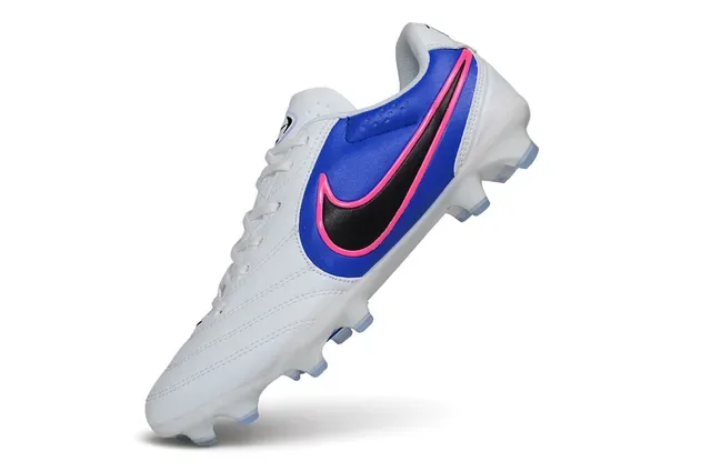 Nike White Blue Low-Cut Synthetic-Leather Upper Firm-Ground Soccer Shoes 4
