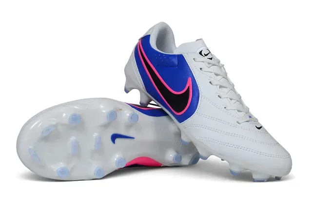 Nike White Blue Low-Cut Synthetic-Leather Upper Firm-Ground Soccer Shoes 5