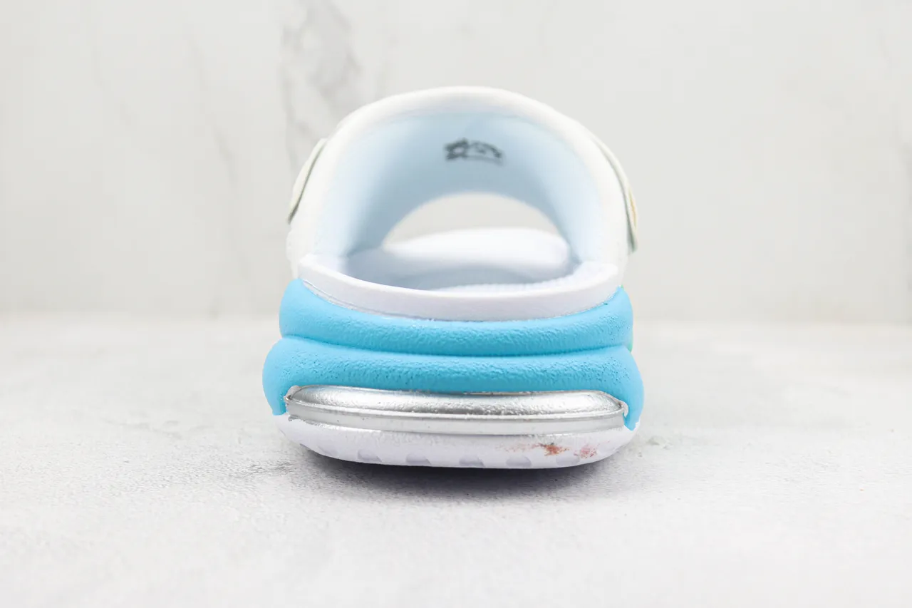 Nike White Blue Oversized AIR Logo Perforated Leather Upper Slippers 9