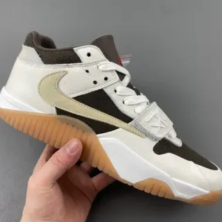 Nike White Brown High-Top Layered Leather-Mesh Upper Basketball Shoes