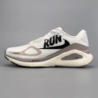 Nike White Gray Engineered Knit Upper Bold Black 'RUN' Graphic Running Shoes