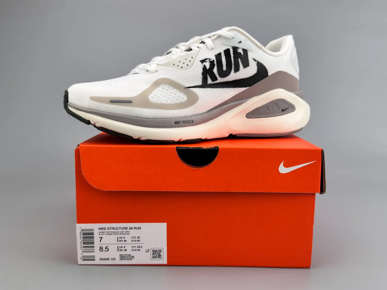 Nike White Gray Engineered Knit Upper Bold Black 'RUN' Graphic Running Shoes 4