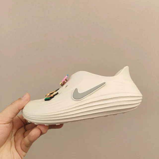 Nike White Gray Molded Foam Perforated Upper Clog 19