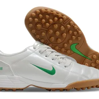 Nike White Green Low-Top Quilted Synthetic Upper Turf Soccer Shoes