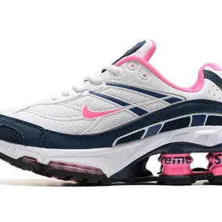 Nike White Navy Mesh And Synthetic Overlay Upper Visible Pink Column Cushioning Lifestyle Sneakers