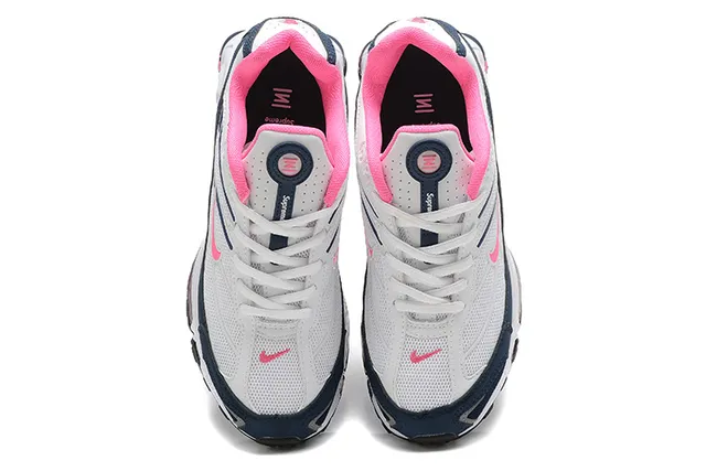 Nike White Navy Mesh And Synthetic Overlay Upper Visible Pink Column Cushioning Lifestyle Sneakers 2