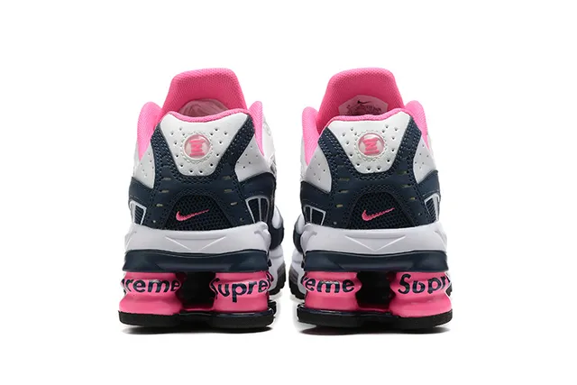 Nike White Navy Mesh And Synthetic Overlay Upper Visible Pink Column Cushioning Lifestyle Sneakers 3