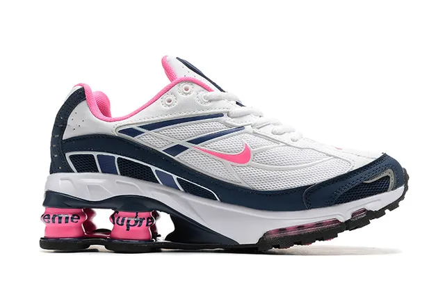 Nike White Navy Mesh And Synthetic Overlay Upper Visible Pink Column Cushioning Lifestyle Sneakers 5