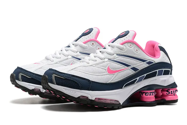 Nike White Navy Mesh And Synthetic Overlay Upper Visible Pink Column Cushioning Lifestyle Sneakers 6