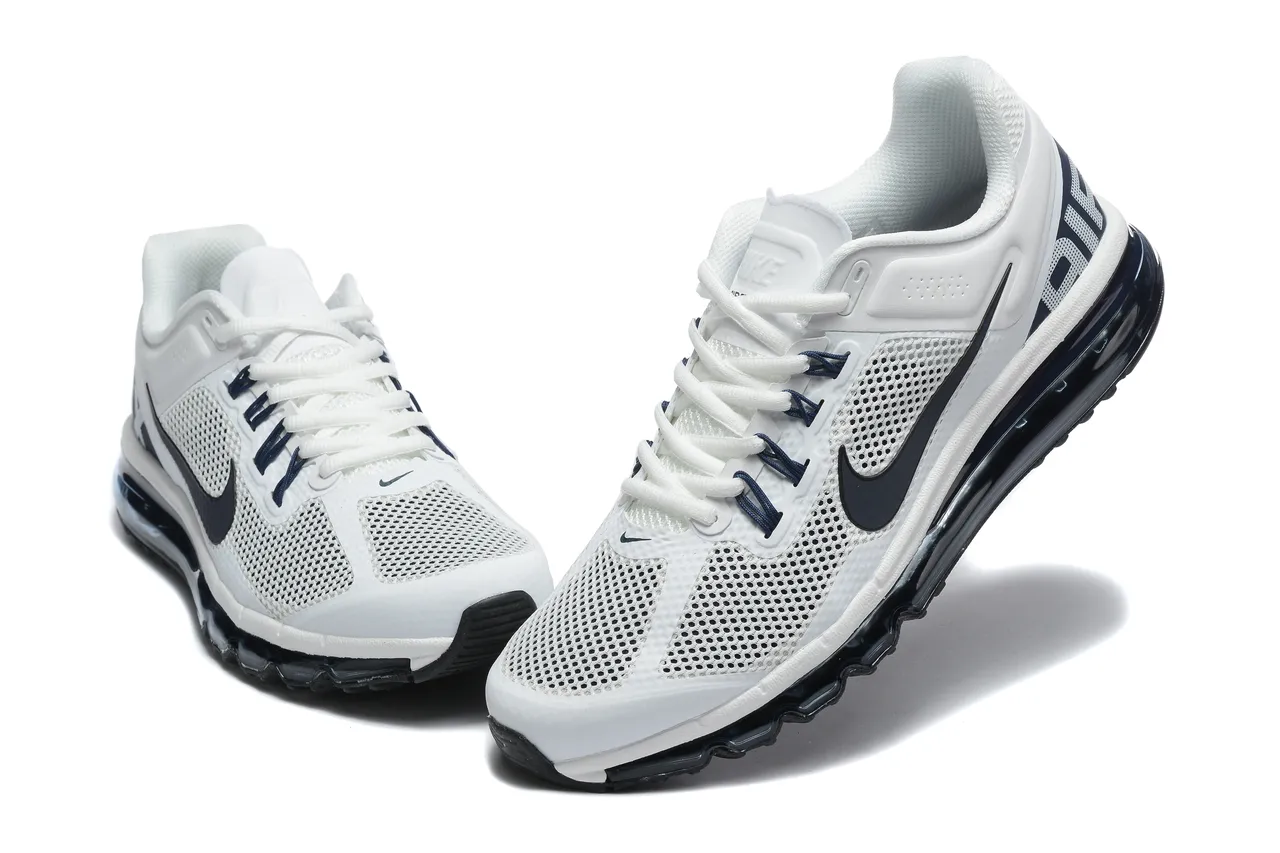 Nike White Navy Perforated Mesh Upper Full-Length Visible Air Unit Running Shoes 3