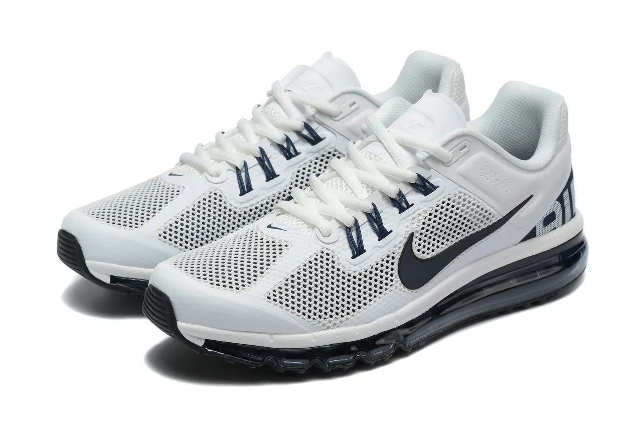 Nike White Navy Perforated Mesh Upper Full-Length Visible Air Unit Running Shoes 7