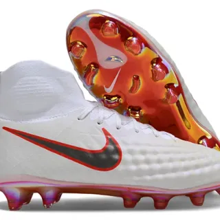Nike White Red High-Top Sock-Fit Textured Quilted Upper Firm-Ground Soccer Shoes
