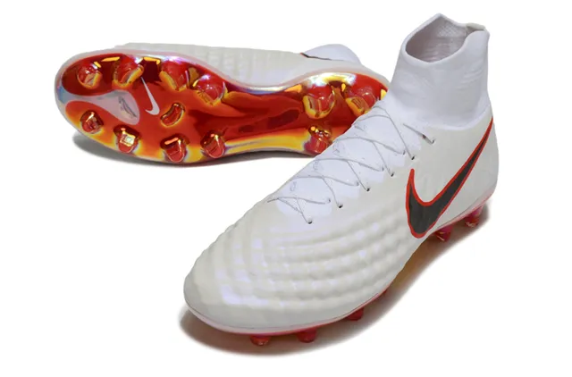 Nike White Red High-Top Sock-Fit Textured Quilted Upper Firm-Ground Soccer Shoes 12