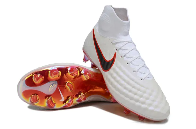 Nike White Red High-Top Sock-Fit Textured Quilted Upper Firm-Ground Soccer Shoes 13