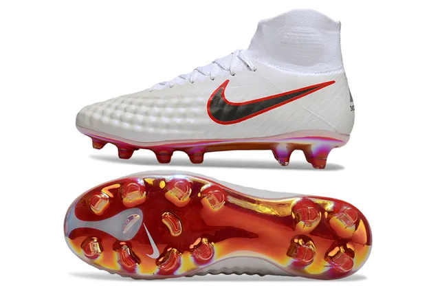 Nike White Red High-Top Sock-Fit Textured Quilted Upper Firm-Ground Soccer Shoes 15