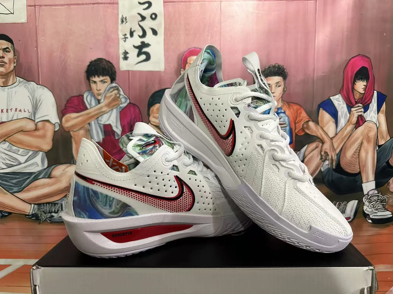 Nike White Red Perforated Mesh Basketball Shoes 5
