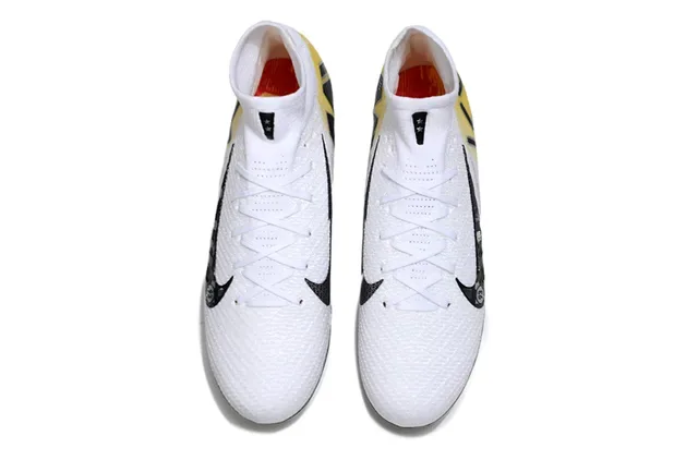 Nike Chaussures de football blanches et jaunes high-cut sock-fit collar flyknit upper firm-ground 2