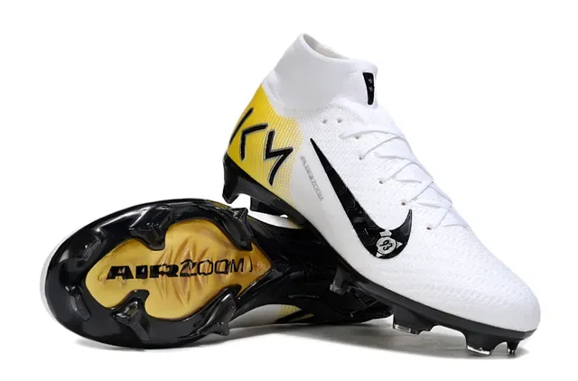 Nike Chaussures de football blanches et jaunes high-cut sock-fit collar flyknit upper firm-ground 3
