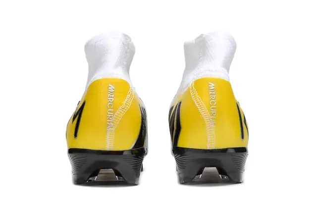 Nike Chaussures de football blanches et jaunes high-cut sock-fit collar flyknit upper firm-ground 4