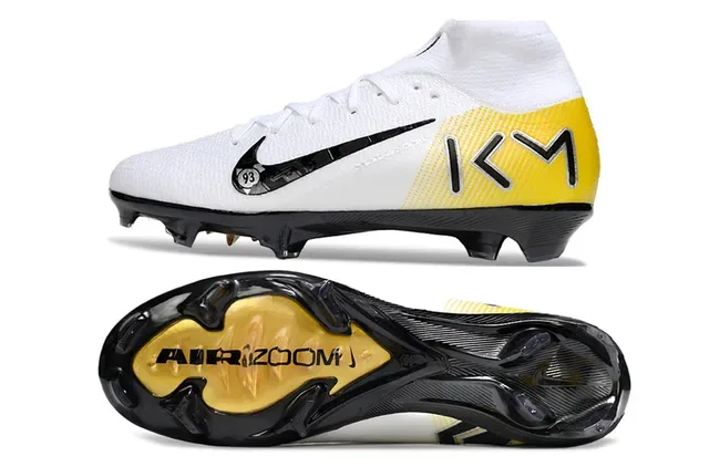 Nike Chaussures de football blanches et jaunes high-cut sock-fit collar flyknit upper firm-ground 6