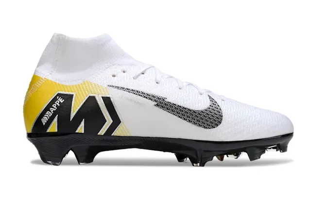 Nike Chaussures de football blanches et jaunes high-cut sock-fit collar flyknit upper firm-ground 7