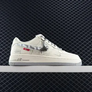 Nike x Stussy Air Force 1 भूरा चांदी टेक्सचर्ड लेदर लाइफस्टाइल स्नीकर