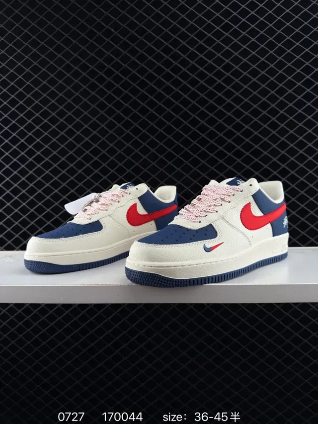 Nike x Stussy Air Force 1 Low Cream Navy Red Lifestyle Sneakers 2