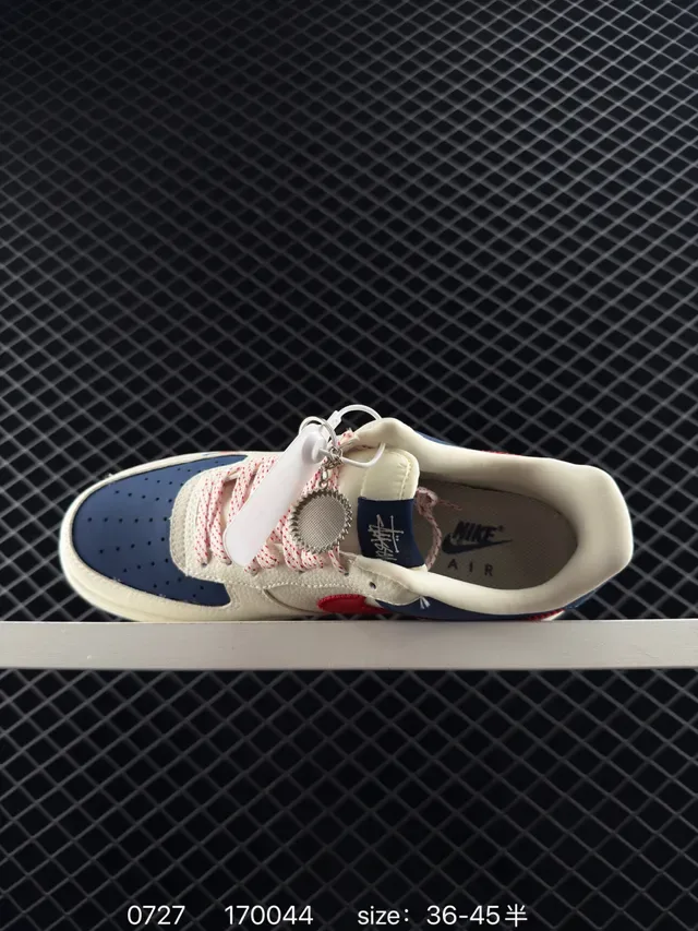 Nike x Stussy Air Force 1 Low Cream Navy Red Lifestyle Sneakers 4