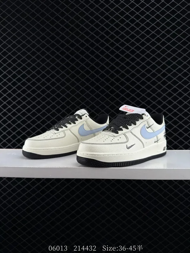 Nike x Stussy Air Force 1 Low Off-White Light Blue Black Lifestyle Sneakers 3