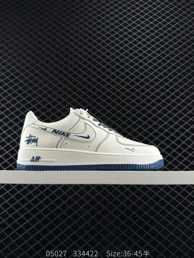 Nike x Stüssy Air Force 1 Low White and Navy Lifestyle Sneakers 7