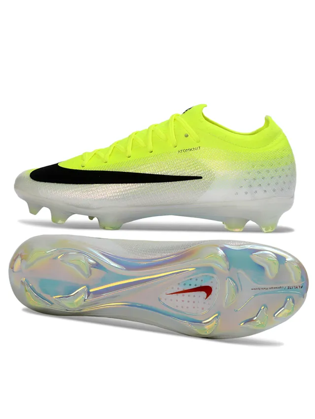 Nike Yellow Black Low-Cut Sock-Fit Upper Iridescent Transparent Soleplate Firm-Ground Soccer Shoes 6