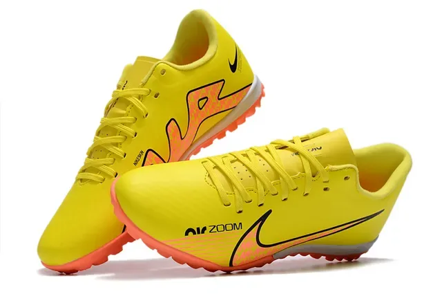 Nike Yellow Orange Low-Cut Synthetic Upper Molded Conical Studs Turf Soccer Shoes 2