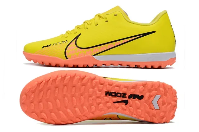 Nike Yellow Orange Low-Cut Synthetic Upper Molded Conical Studs Turf Soccer Shoes 9