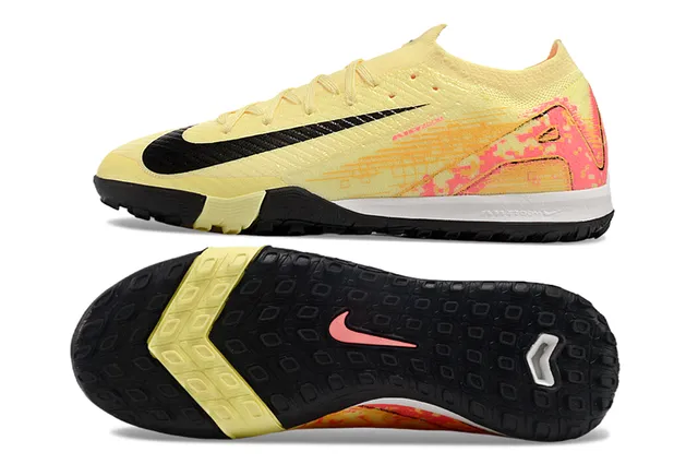 Nike Amarelo Rosa Flyknit Upper Pixelated Graphic Overlay Turf Sapatos de Futebol 6
