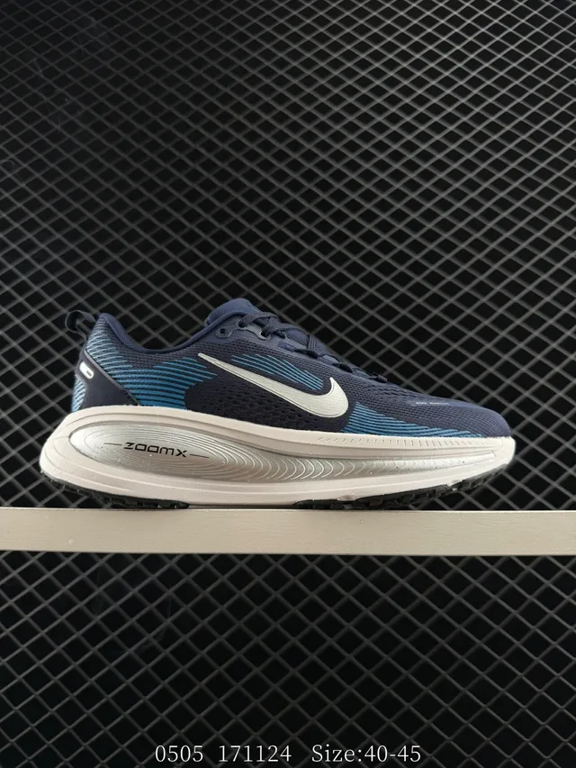 Nike ZoomX Navy Blue Engineered Mesh Wave-Stripe Running Shoes 7