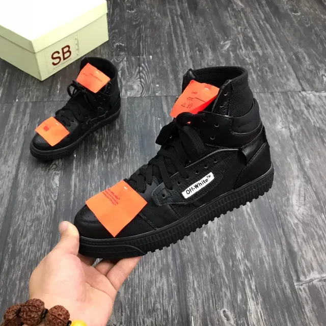 Off-White Black Orange High-Top Industrial-Tag Detail Lifestyle Sneakers 1