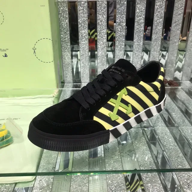 Off-White Black Yellow Suede Upper Diagonal Striped Panel Lifestyle Sneakers 5