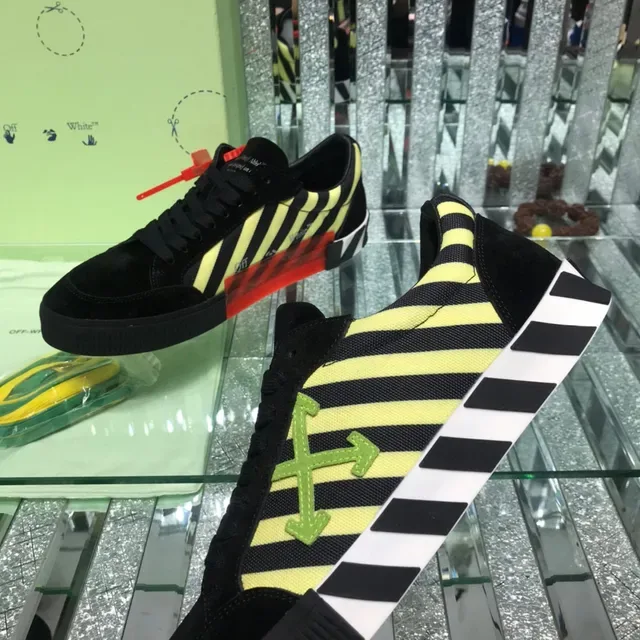 Off-White Black Yellow Suede Upper Diagonal Striped Panel Lifestyle Sneakers 6