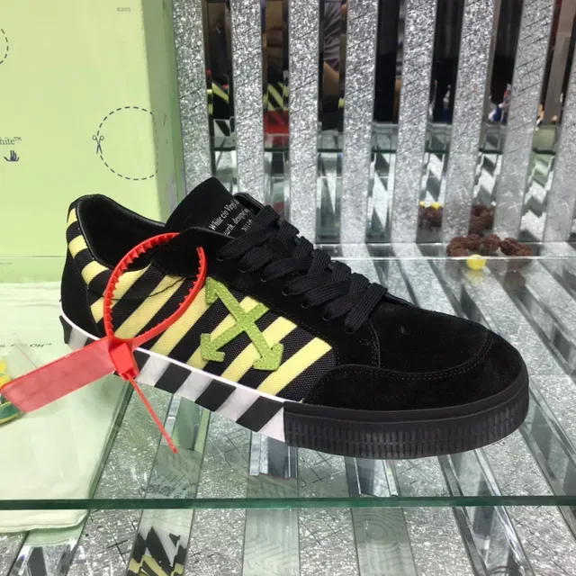 Off-White Black Yellow Suede Upper Diagonal Striped Panel Lifestyle Sneakers 9