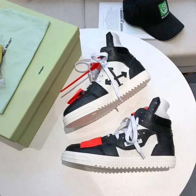 Off-White Diagonal Arrow High-Top Preto Branco Vermelho Tênis Lifestyle 3