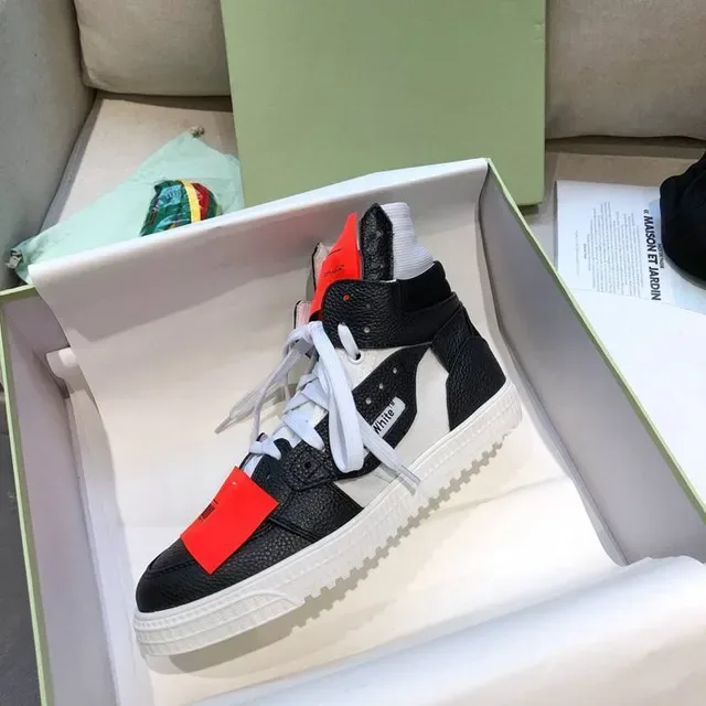 Off-White Diagonal Arrow High-Top Preto Branco Vermelho Tênis Lifestyle 4